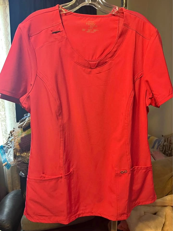 Lge - Bright pink Cherokee Infinity women's scrub top. Qty2