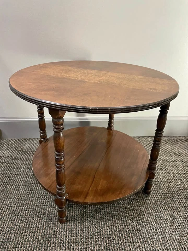 Vintage Round Wooden Two-Tier Side Table