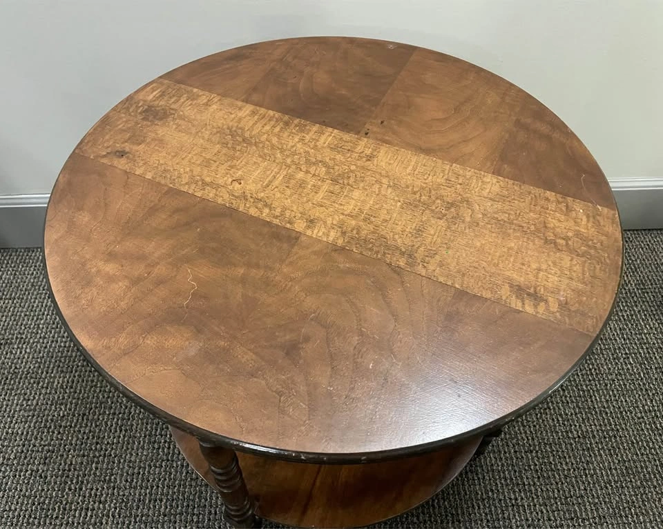 Vintage Round Wooden Two-Tier Side Table - photo 2