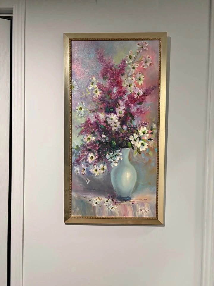 Original Floral Canvas Painting – Winter Goldie – Framed