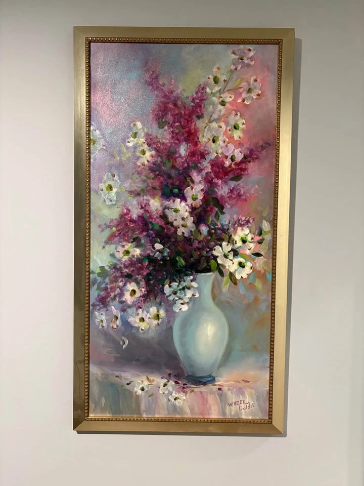 Original Floral Canvas Painting – Winter Goldie – Framed - photo 2