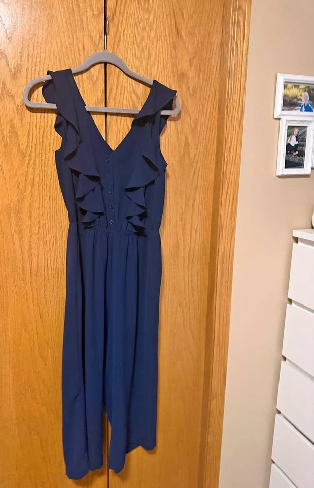 Reitmans Signature Navy Blue Ruffle Jumpsuit