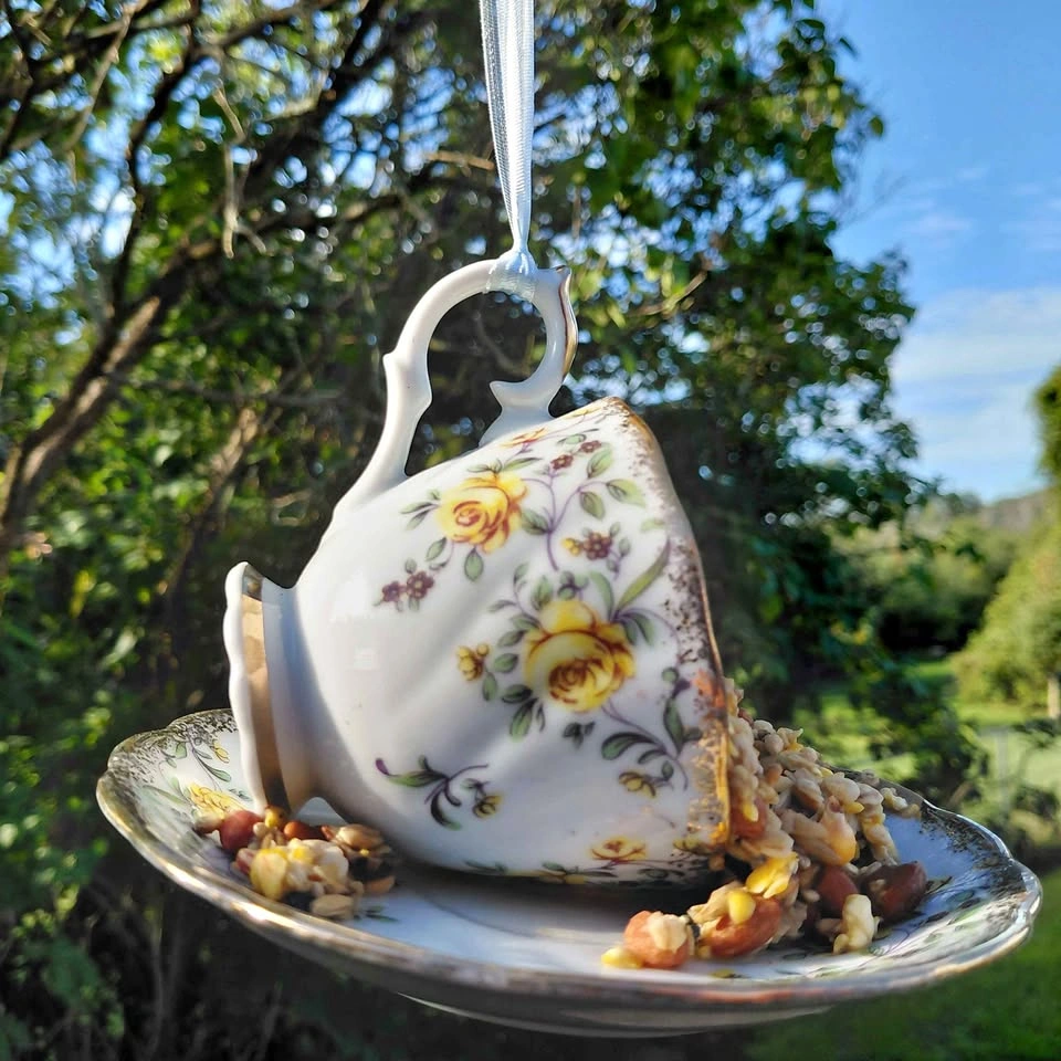 Vintage Teacup Bird Feeder