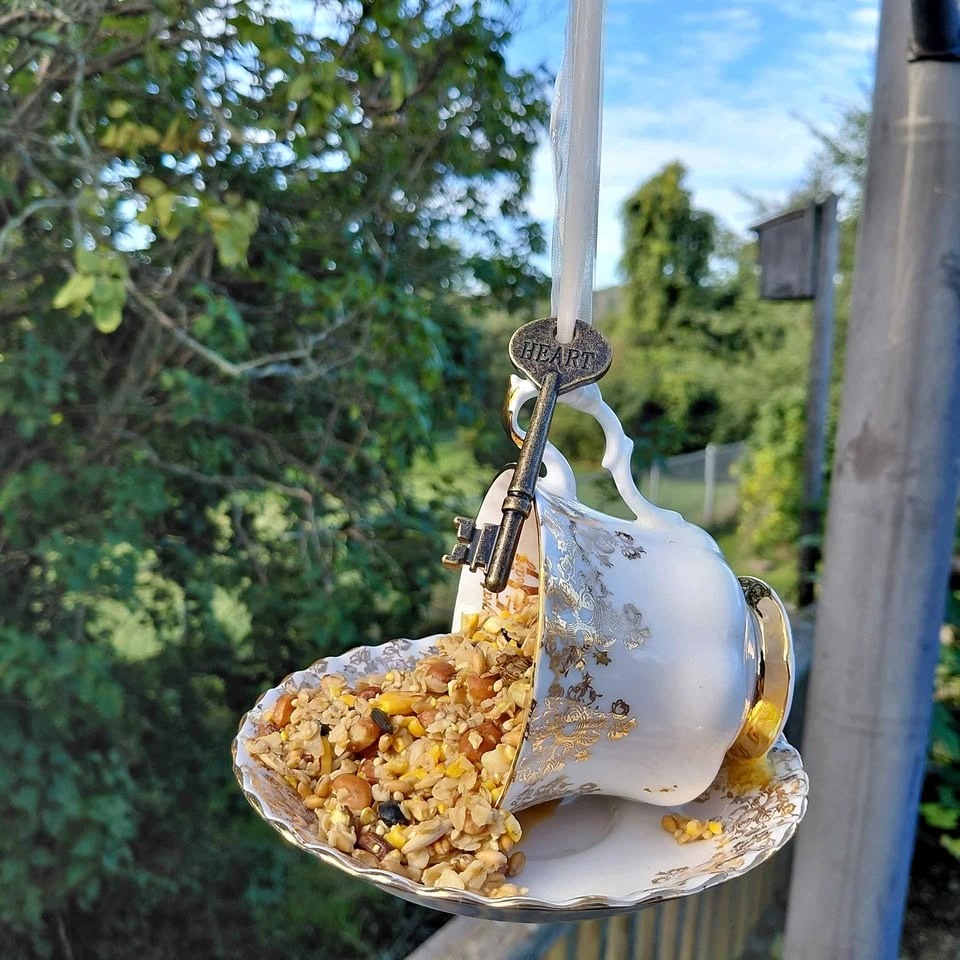 Vintage Teacup Bird Feeder