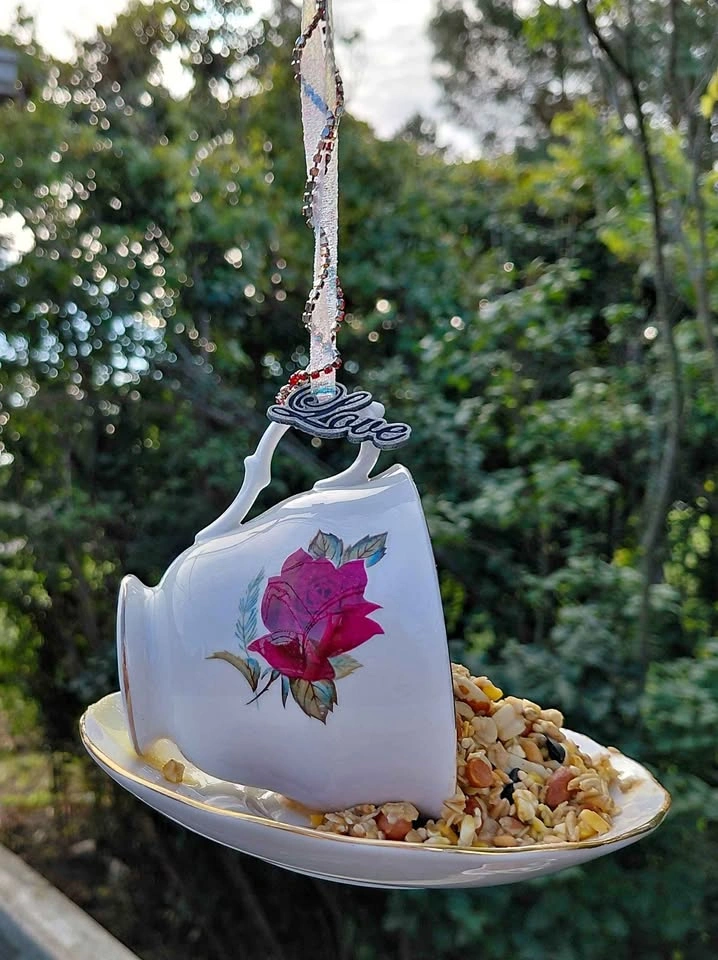 Vintage Teacup and Saucer Bird Feeder