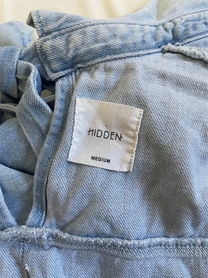 HIDDEN Tie Back Denim Shirt Frayed Hem medium - photo 4