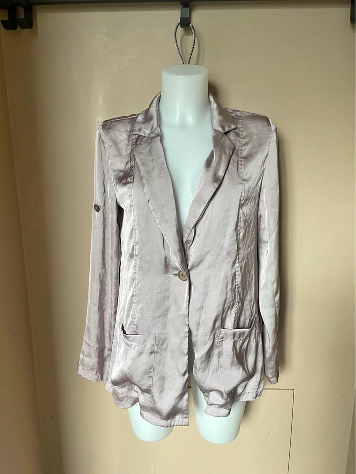 Shine Code- Silky Satin Taupe Blazer