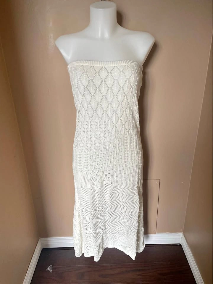Crochet/Knit White Midi Dress/Skirt