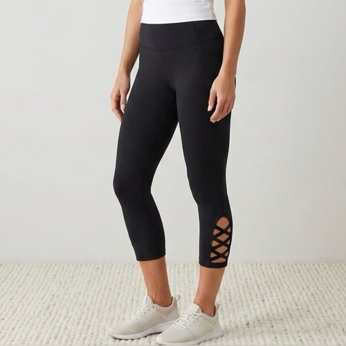 Sears Black Criss Cross Cutout Cropped Leggings Size Large