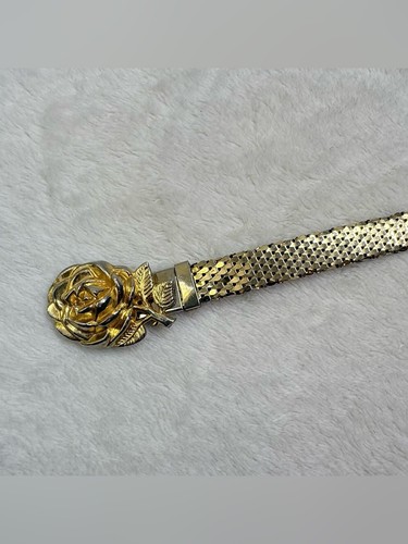 Vintage 80s Gold Mesh Chain Belt Rose Buckle Size S - photo 4