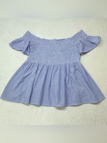 American Eagle Blue White Striped Off Shoulder Peplum Top L - photo 3