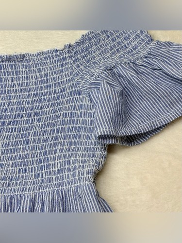 American Eagle Blue White Striped Off Shoulder Peplum Top L - photo 4
