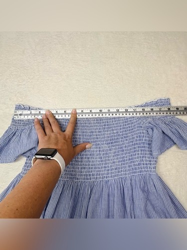 American Eagle Blue White Striped Off Shoulder Peplum Top L - photo 5