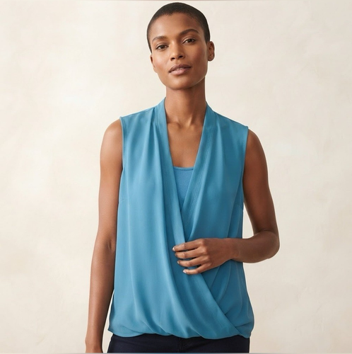 Reitmans Blue Surplice Layered Tank Top Size L