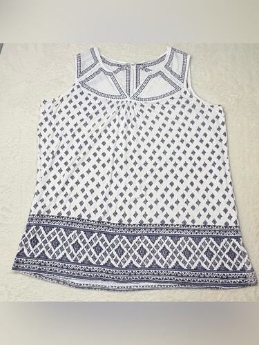 Dalia Blue White Geometric Print Sleeveless Tank Top Size L - photo 2