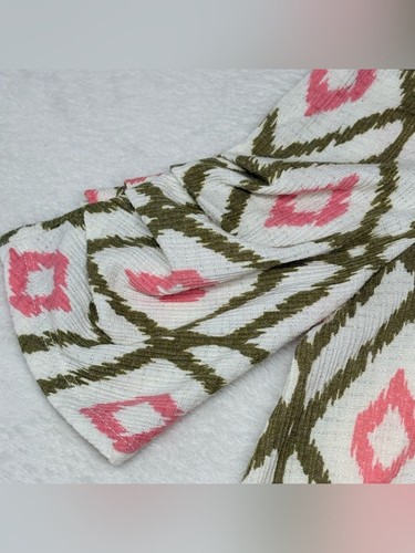 Fred David Cream Green Pink Geometric Print Lace Trim Blouse M - photo 4