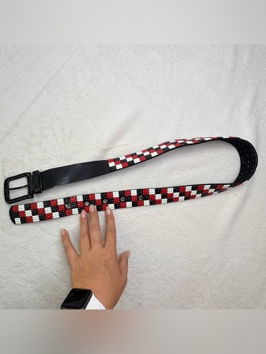 Black Red White Checkered Pyramid Studded Belt Size 40 - photo 2