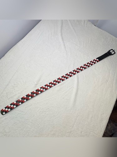 Black Red White Checkered Pyramid Studded Belt Size 40 - photo 3