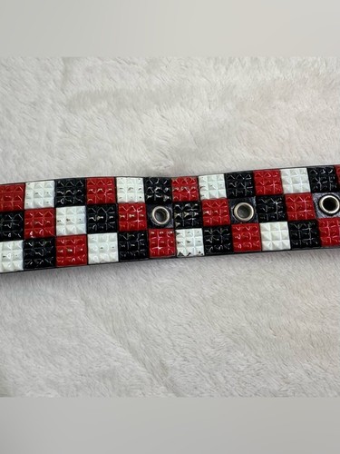 Black Red White Checkered Pyramid Studded Belt Size 40 - photo 4