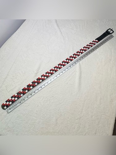 Black Red White Checkered Pyramid Studded Belt Size 40 - photo 5