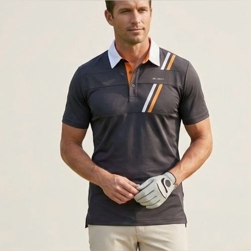 SLIGO Black Performance Golf Polo Shirt White Orange Stripes XL