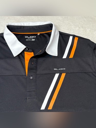 SLIGO Black Performance Golf Polo Shirt White Orange Stripes XL - photo 3