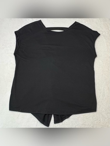 Black Round Neck Twist Back Short Sleeve Top Size Large - photo 2