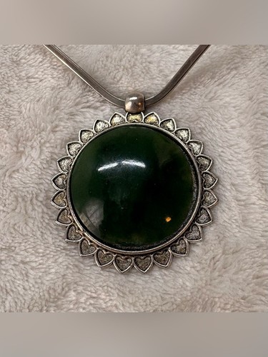 925 Sterling Silver and Green Jade Pendant Necklace Mexico - photo 3