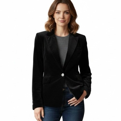Bianca Nygard Black Velvet Single Button Blazer Jacket Womens Si