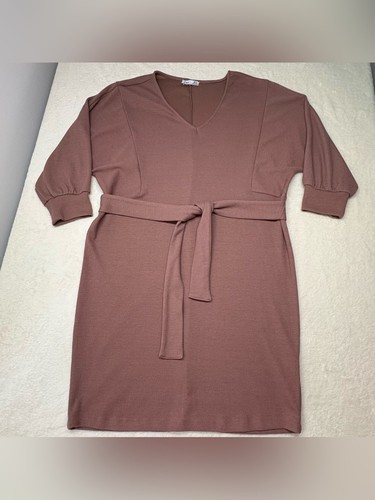 Dex Ribbed V Neck Belted Midi Dress Mauve Pink Size Medium - photo 2