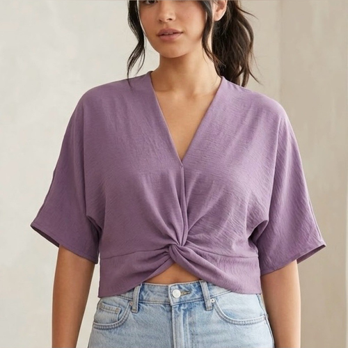Third And Malt Purple Dolman Sleeve Knot Front Crop Top L