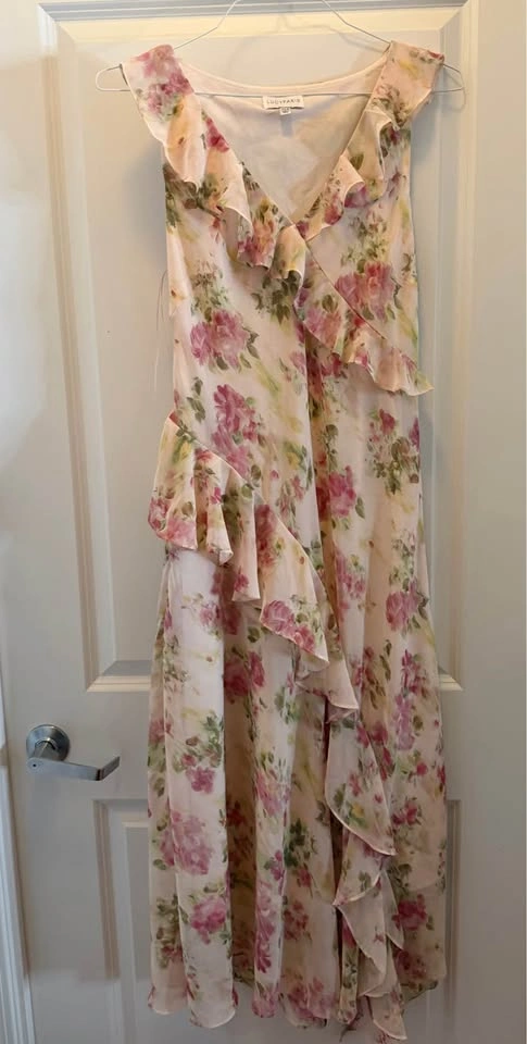 Lucy Paris Stella Pink Floral Ruffle Midi Dress Medium BNWT - photo 4