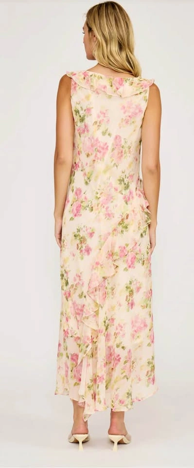 Lucy Paris Stella Pink Floral Ruffle Midi Dress Large BNWT - photo 4