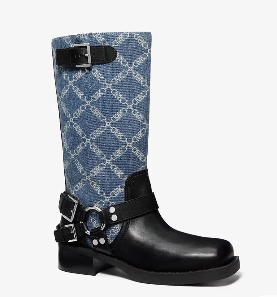 Michael Kors Jacquard Denim Moto Boots Women’s 8.5 Brand New