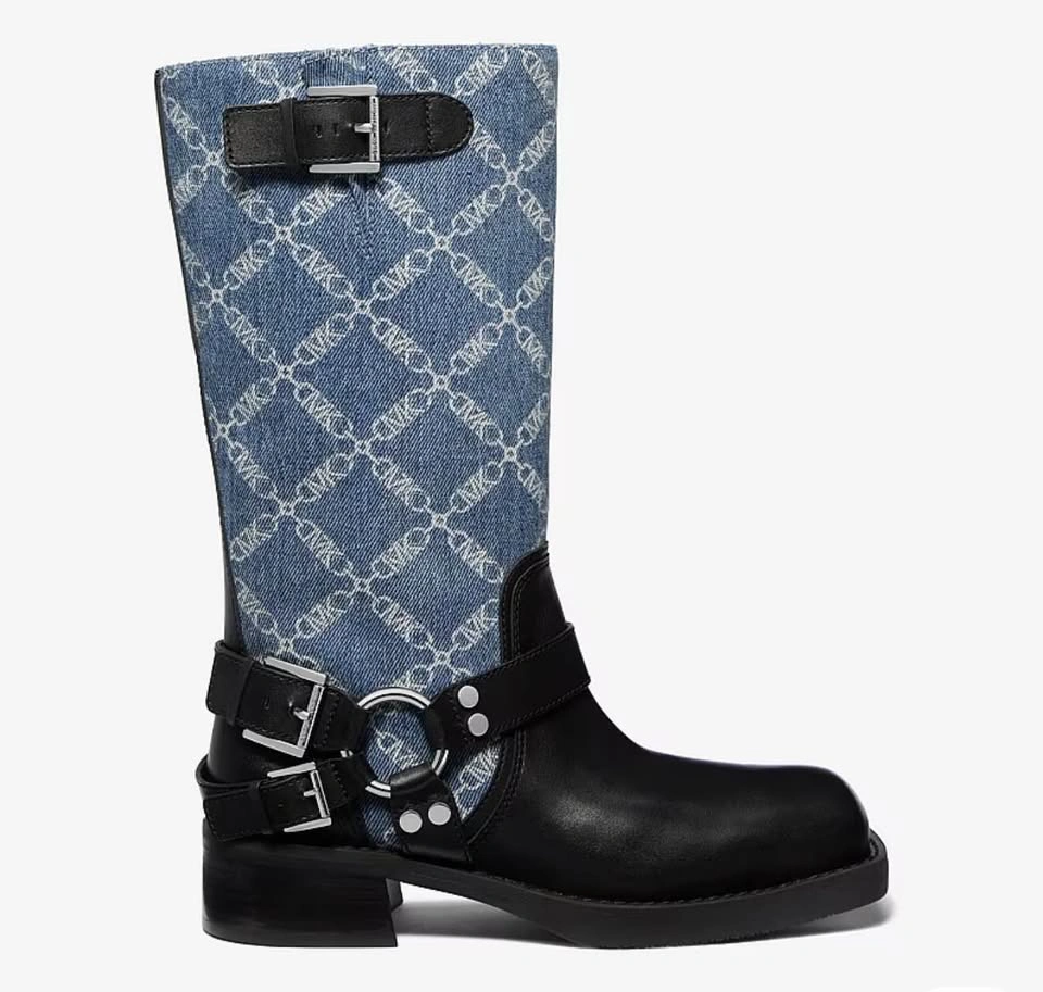 Michael Kors Jacquard Denim Moto Boots Women’s 8.5 Brand New - photo 2