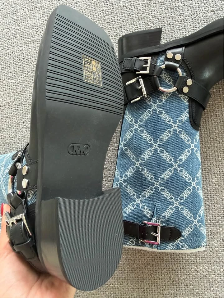 Michael Kors Jacquard Denim Moto Boots Women’s 8.5 Brand New - photo 5