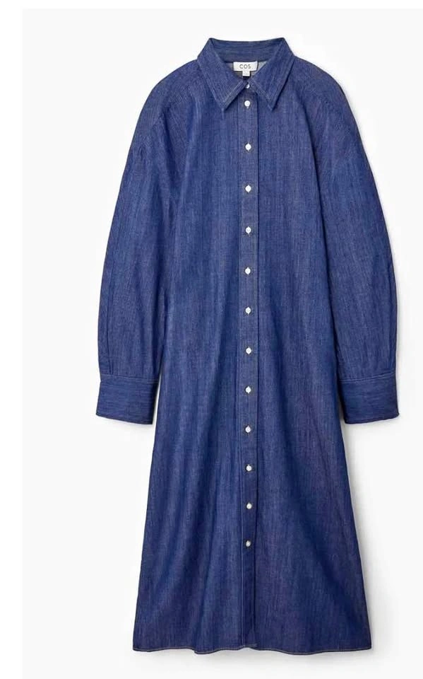 COS Rounded Denim Shirt Dress Organic Cotton Blue 12 BNWT