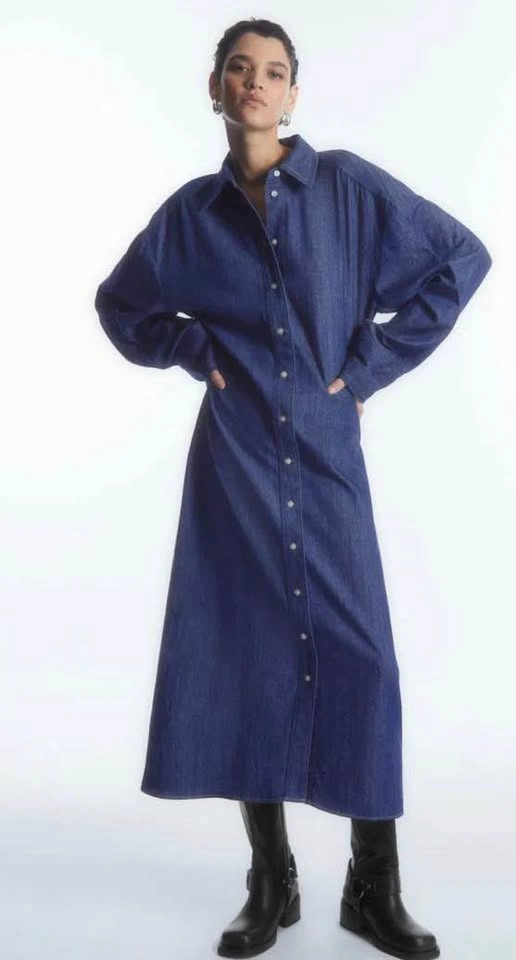COS Rounded Denim Shirt Dress Organic Cotton Blue 12 BNWT - photo 4