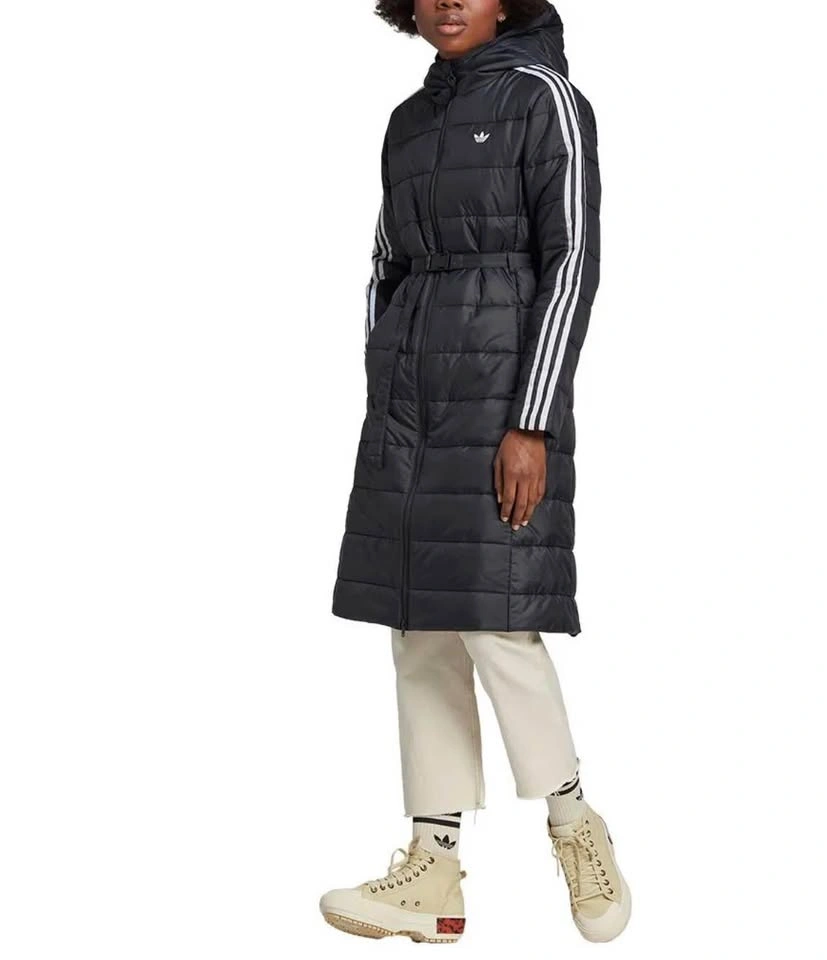 Adidas Hooded Premium Long Puffer Belted Coat Black Small