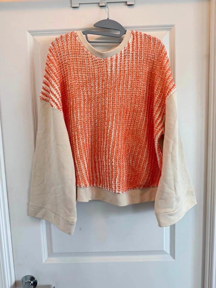 ZARA Orange Beige Textured Cotton Oversized Sweatshirt Medium - photo 2