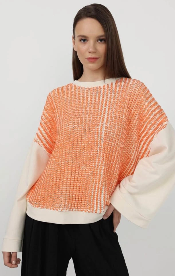 ZARA Orange Beige Textured Cotton Oversized Sweatshirt Medium