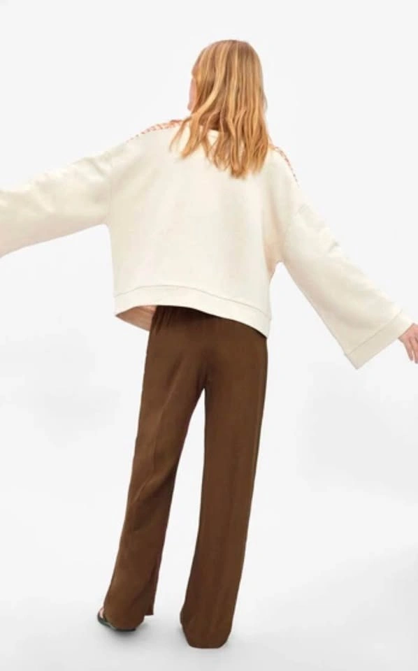 ZARA Orange Beige Textured Cotton Oversized Sweatshirt Medium - photo 3