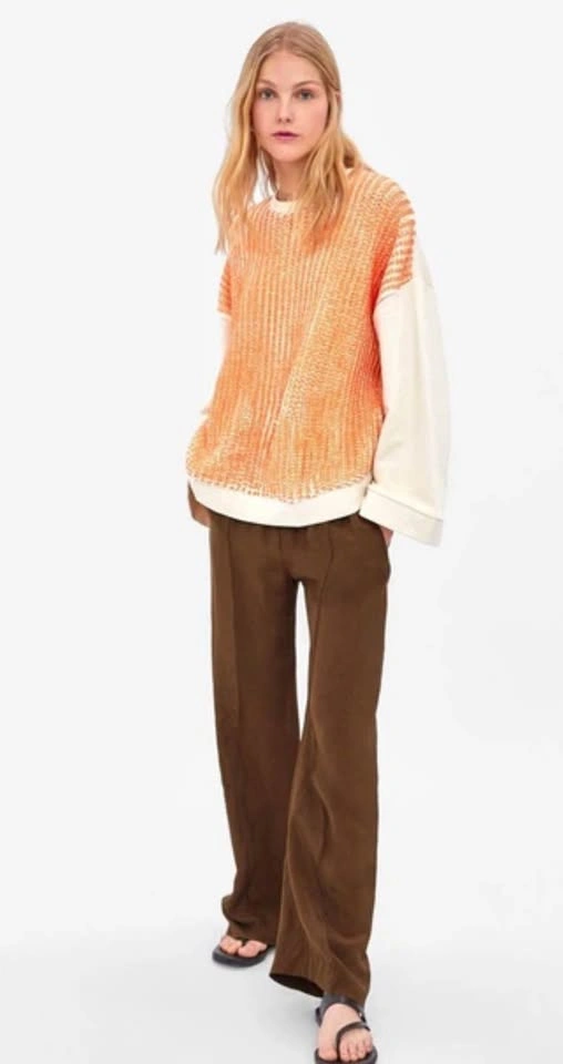 ZARA Orange Beige Textured Cotton Oversized Sweatshirt Medium - photo 4