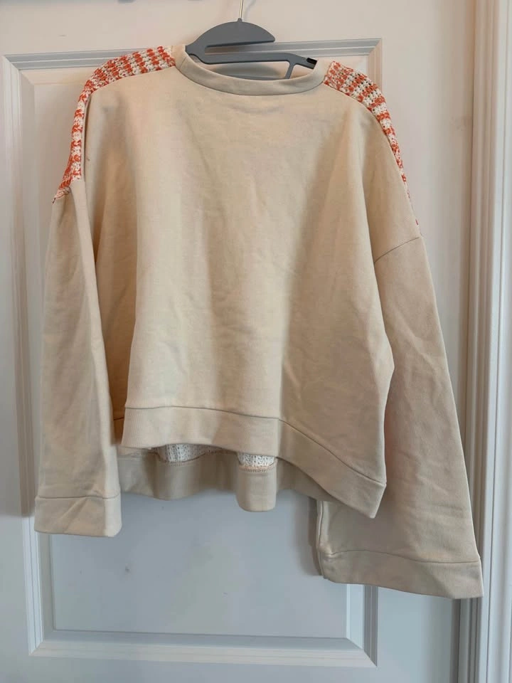 ZARA Orange Beige Textured Cotton Oversized Sweatshirt Medium - photo 5