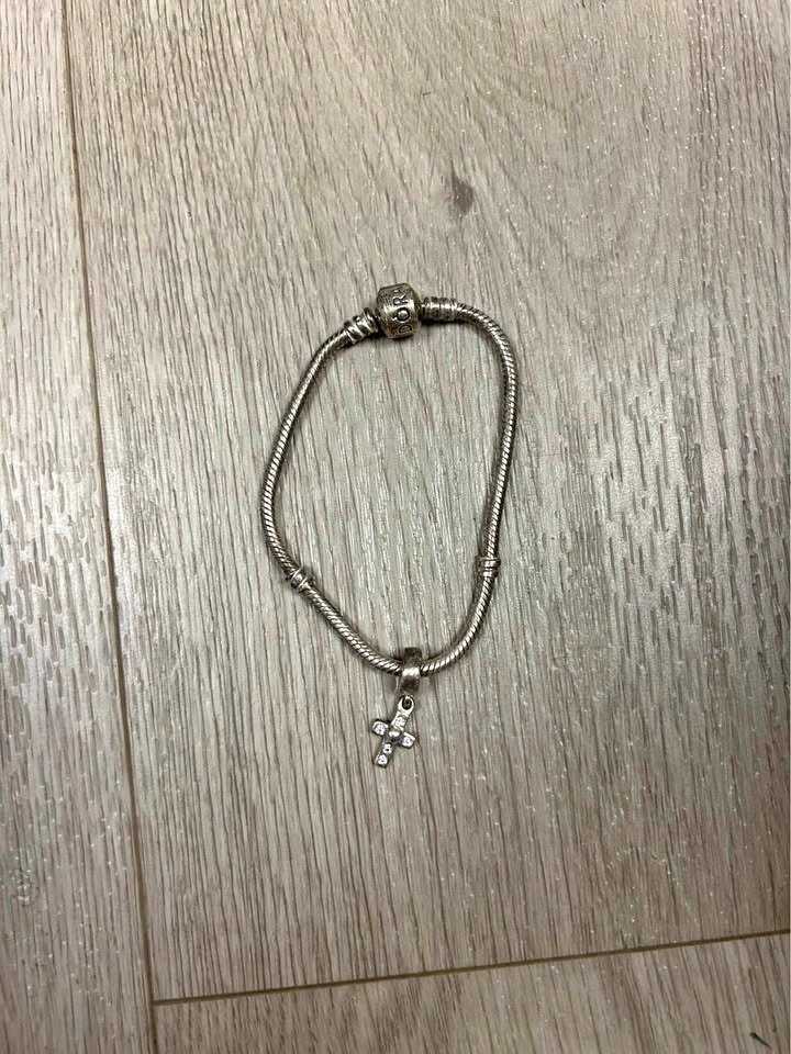 Pandora Sterling Silver Bracelet with Cross Dangle Charm