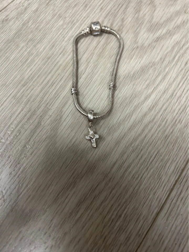 Pandora Sterling Silver Bracelet with Cross Dangle Charm - photo 2