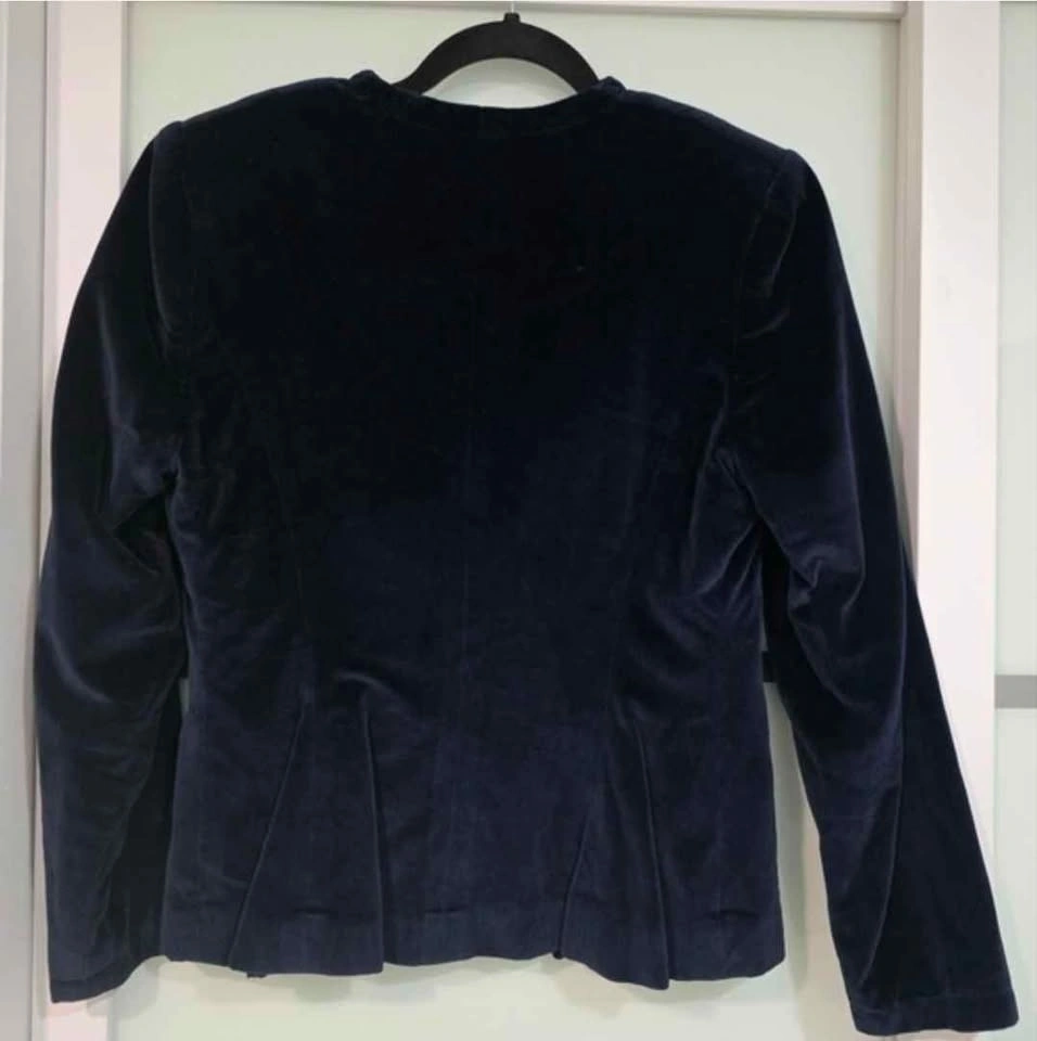 Vintage Navy Blue Velvet Square Neck Blazer Jacket - photo 3