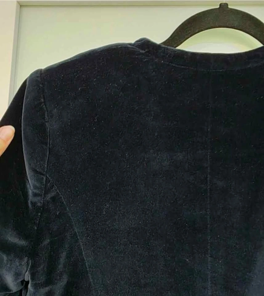 Vintage Navy Blue Velvet Square Neck Blazer Jacket - photo 4