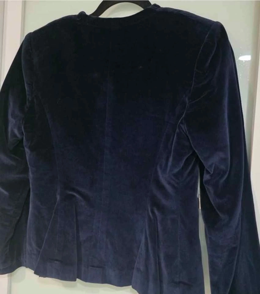 Vintage Navy Blue Velvet Square Neck Blazer Jacket - photo 5