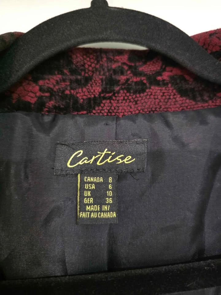 Vintage Cartise Burgundy Black Velvet Floral Belted Blazer US 6 - photo 4